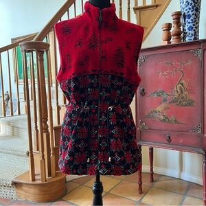 Tsunami Fleece Vest Red & Black  Zip Front Cinch Pockets Canada Vintage
